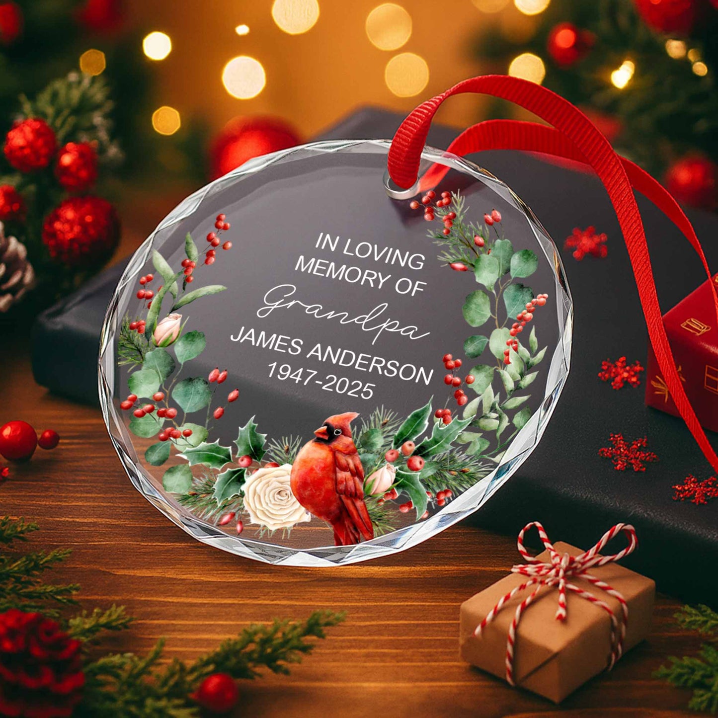 In Loving Memory Of Grandpa, Cardinal And Berries Ornament