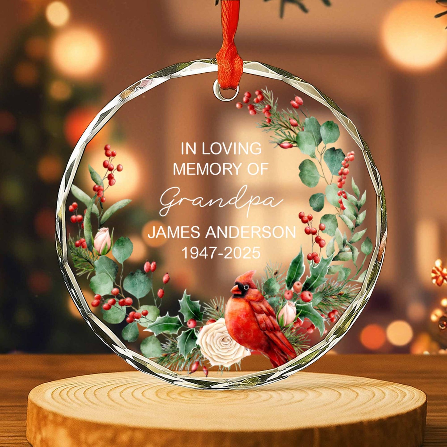 In Loving Memory Of Grandpa, Cardinal And Berries Ornament