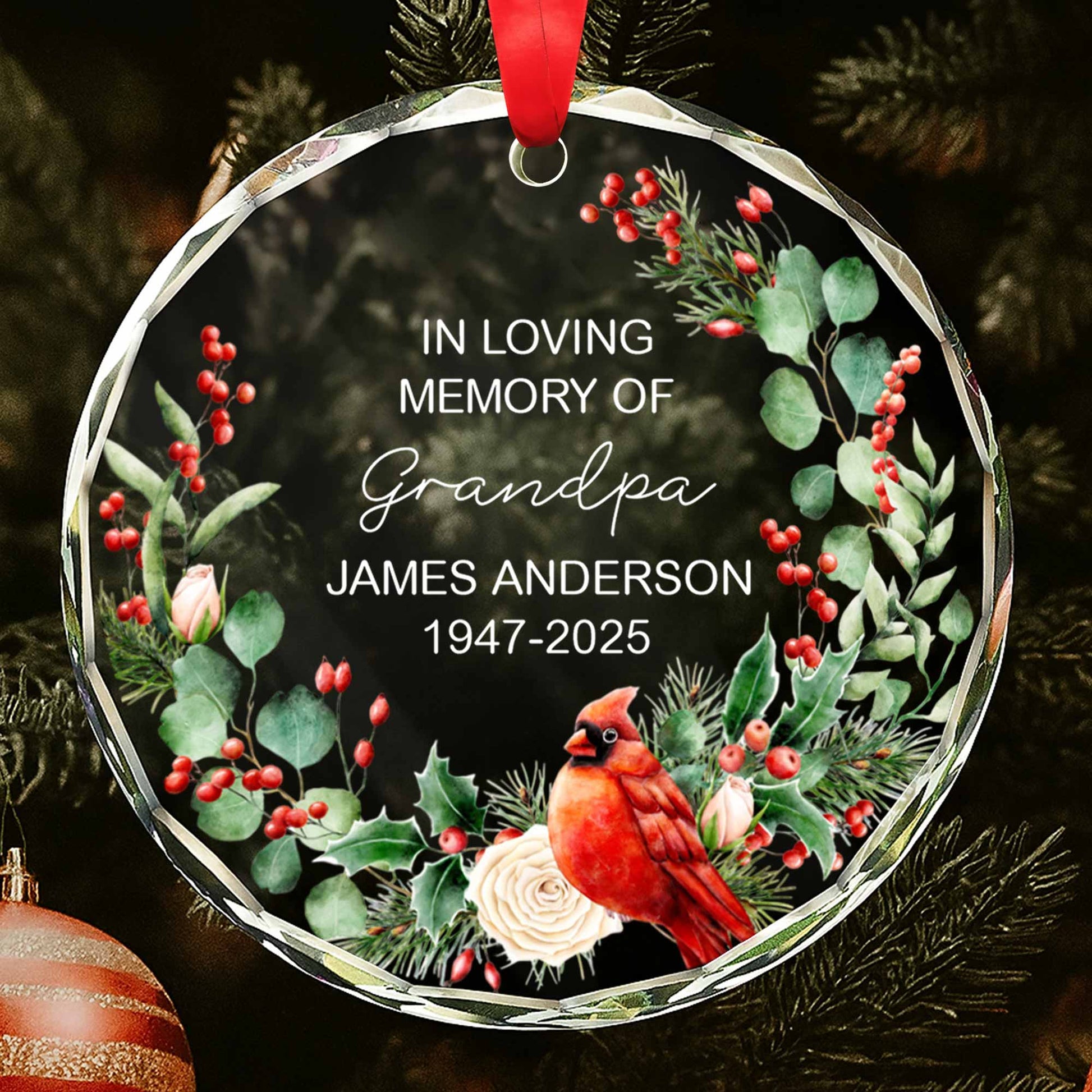 In Loving Memory Of Grandpa, Cardinal And Berries Ornament
