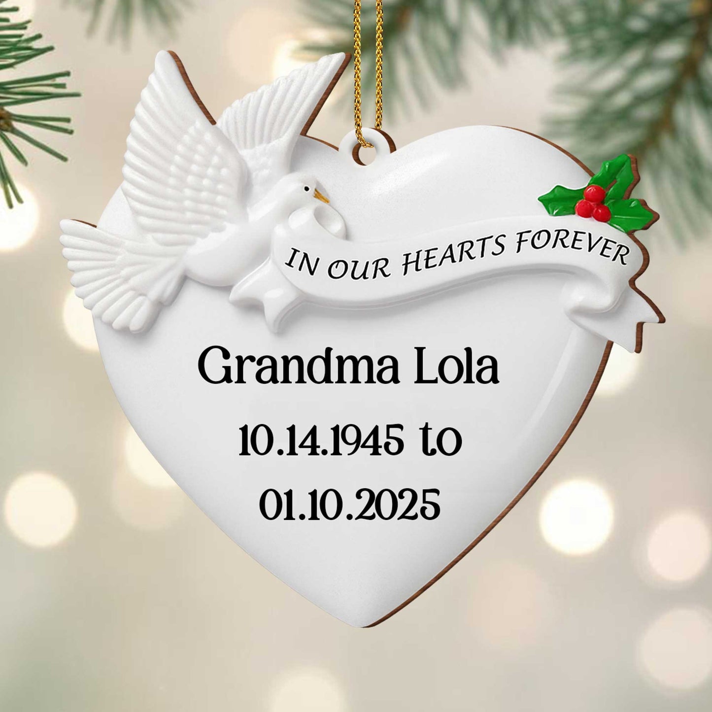 In Our Hearts Forever Heart and Dove Ornament