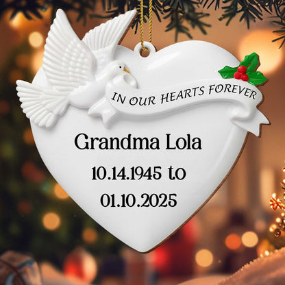 In Our Hearts Forever Heart and Dove Ornament