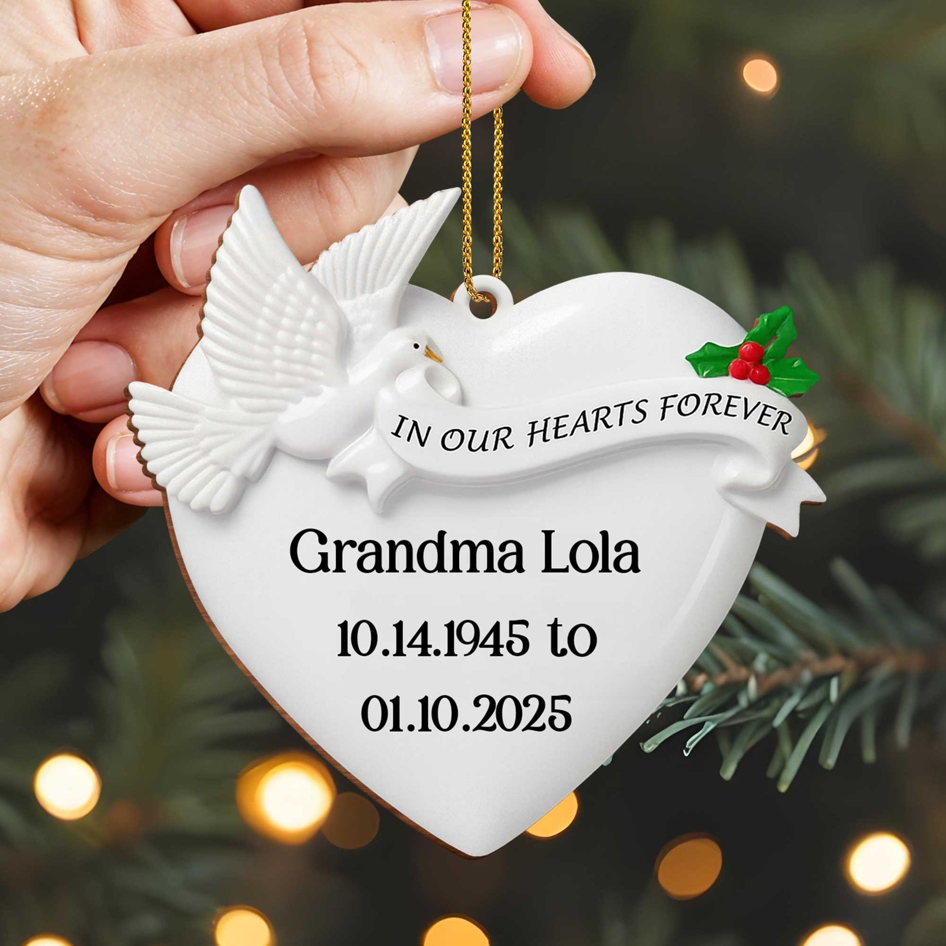 In Our Hearts Forever Heart and Dove Ornament