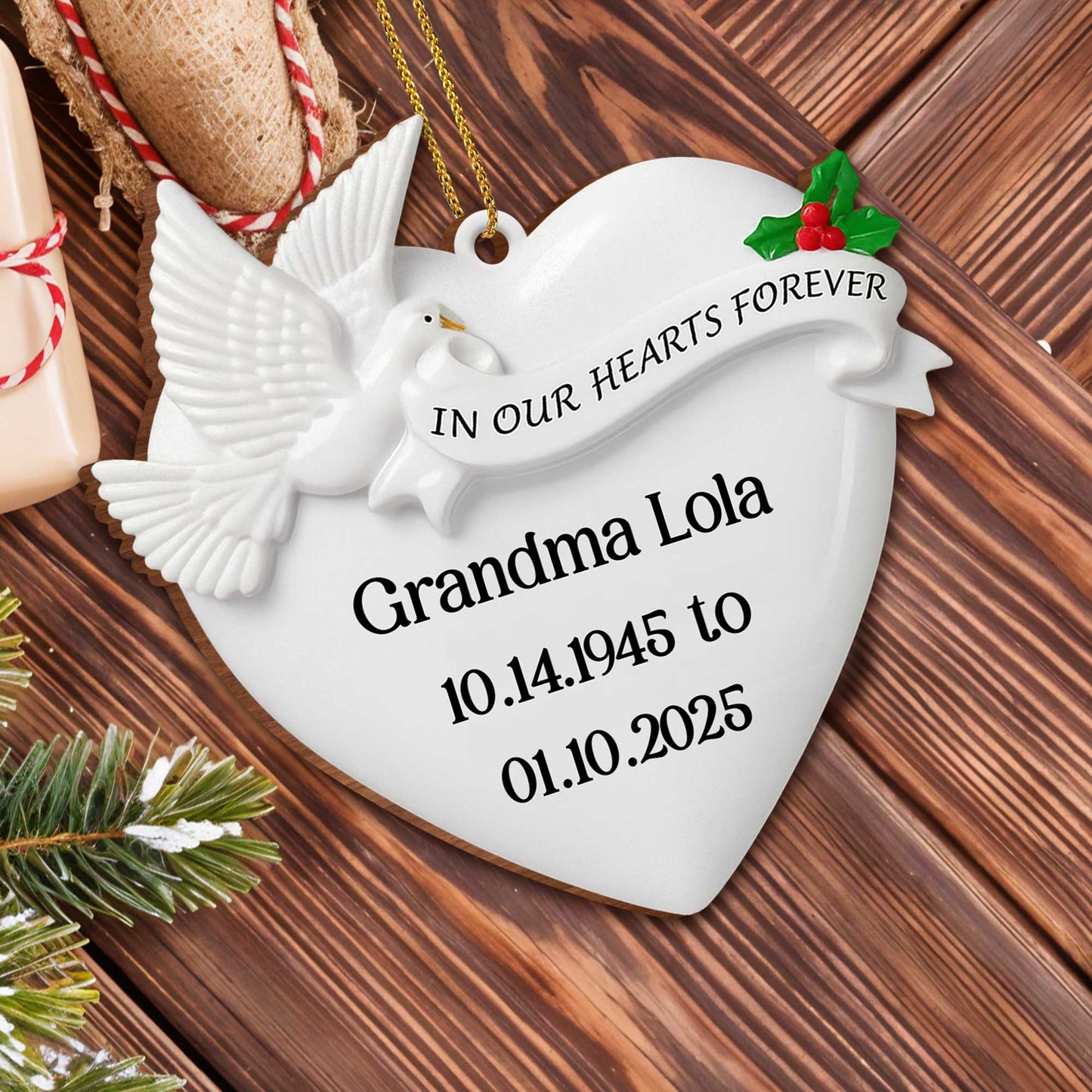 In Our Hearts Forever Heart and Dove Ornament