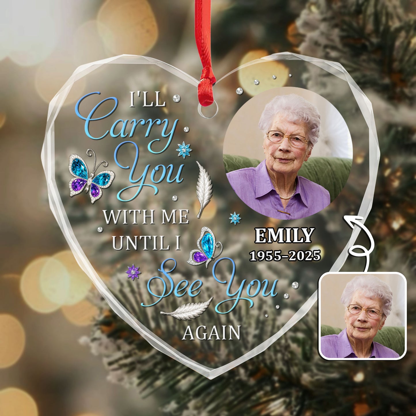 I'll Carry You With Me, Butterfly and Feathers Heart Ornament