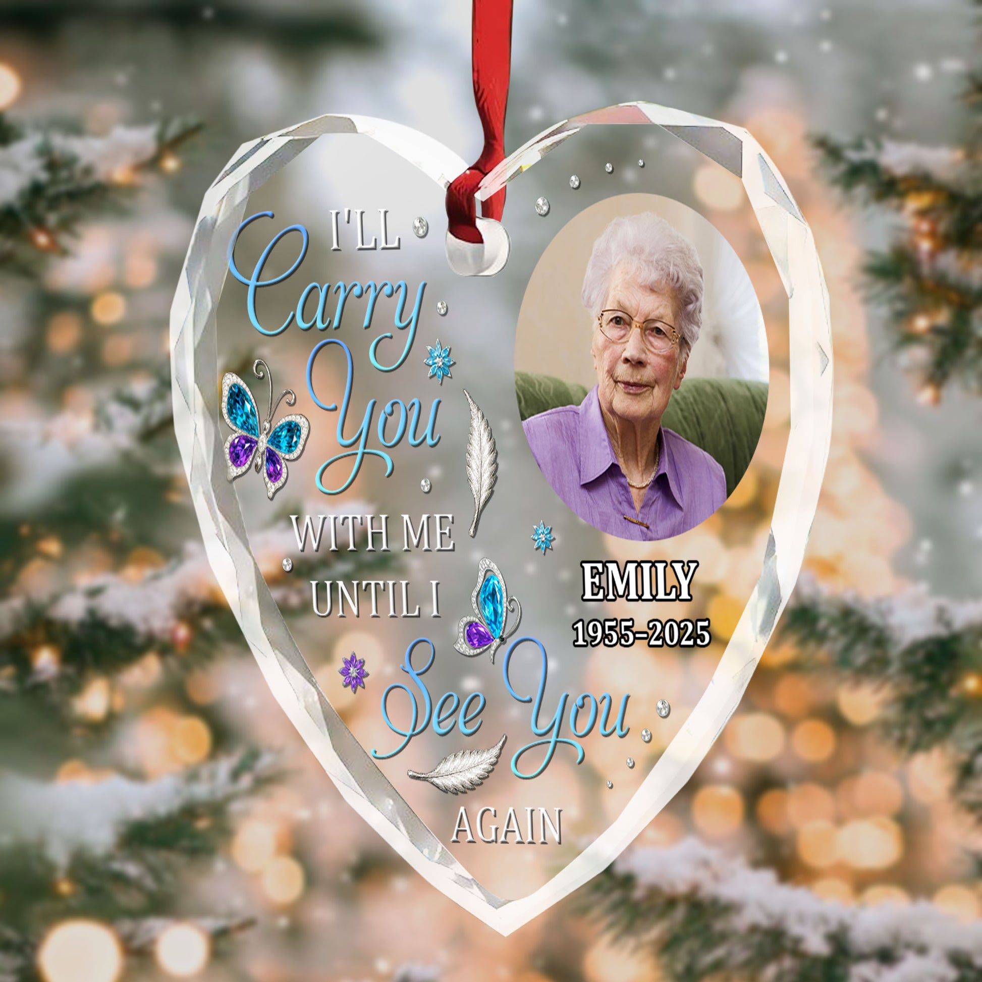 I'll Carry You With Me, Butterfly and Feathers Heart Ornament
