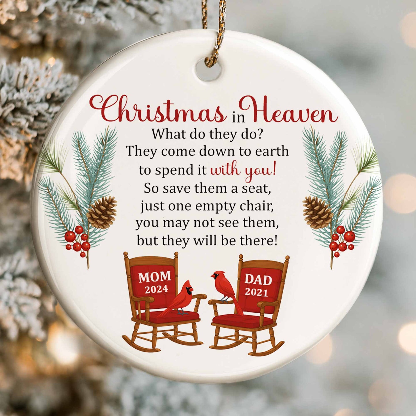 Christmas In Heaven, Pine Cones, Berries, And Cardinal Birds