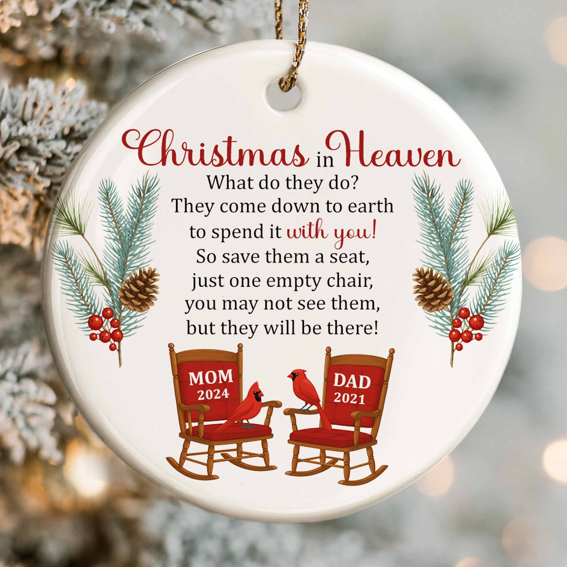 Christmas In Heaven, Pine Cones, Berries, And Cardinal Birds