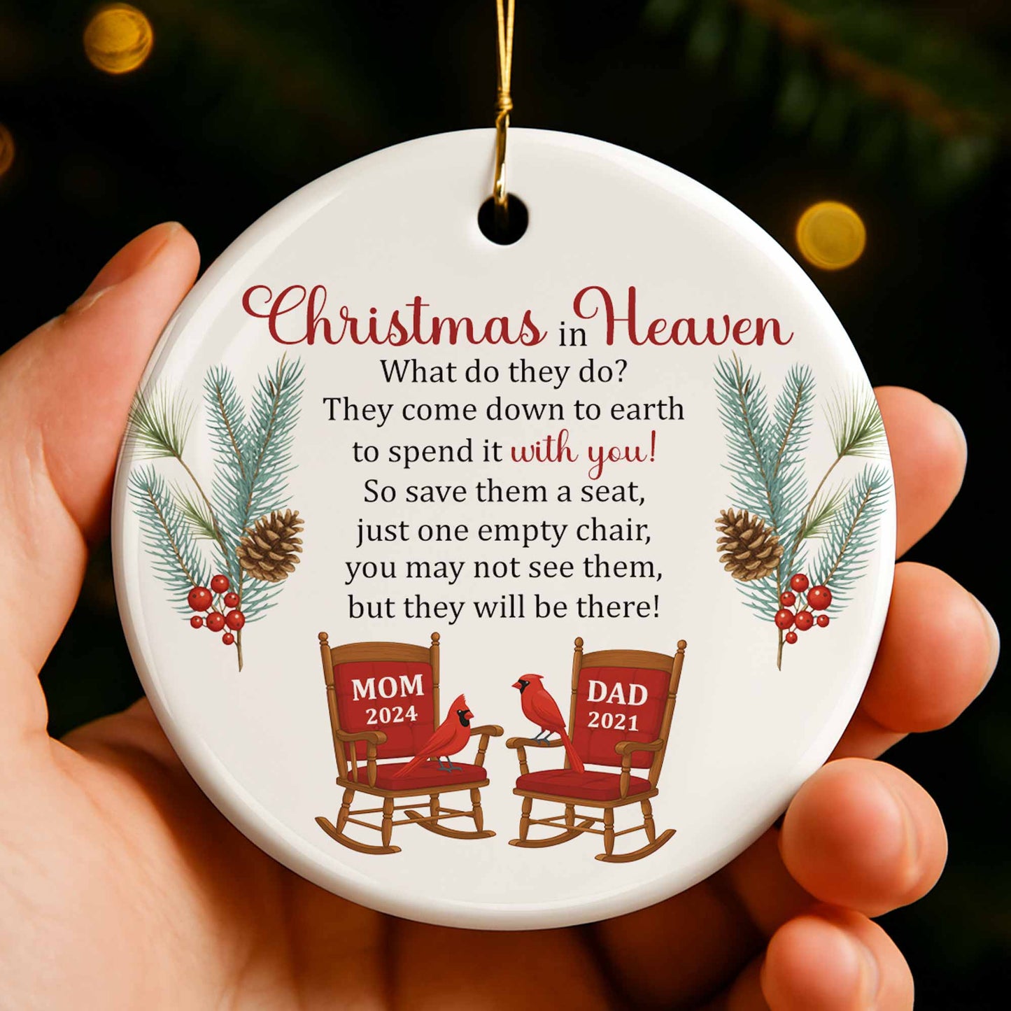 Christmas In Heaven, Pine Cones, Berries, And Cardinal Birds