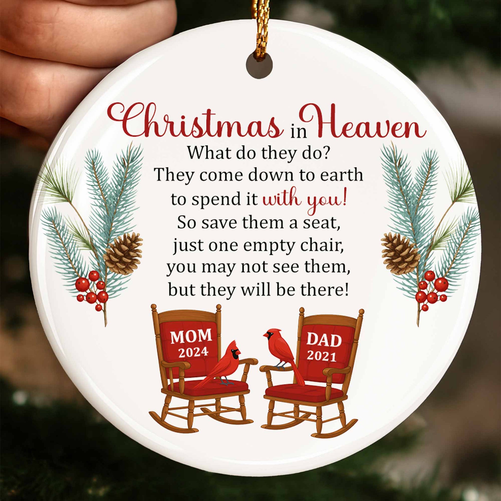 Christmas In Heaven, Pine Cones, Berries, And Cardinal Birds