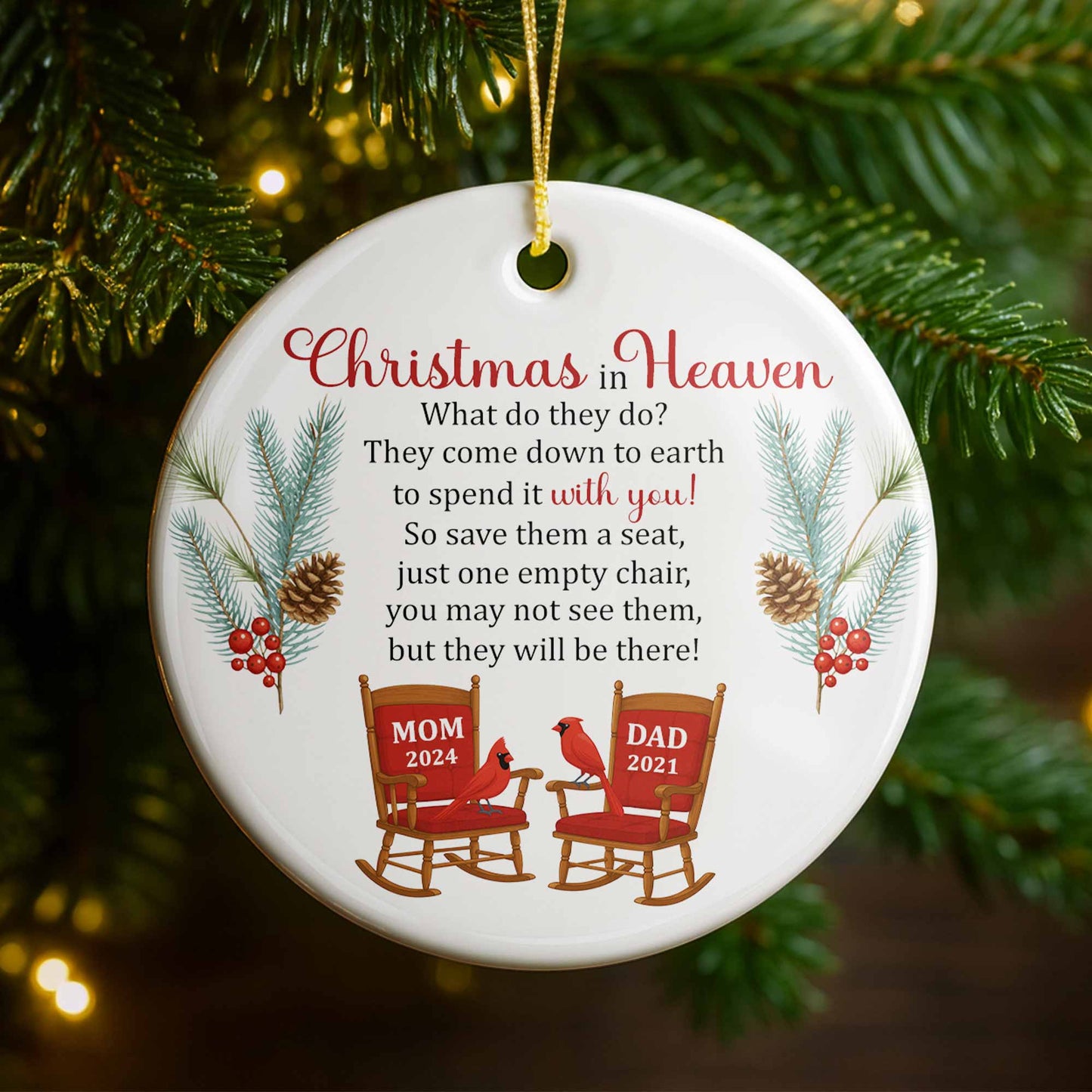 Christmas In Heaven, Pine Cones, Berries, And Cardinal Birds