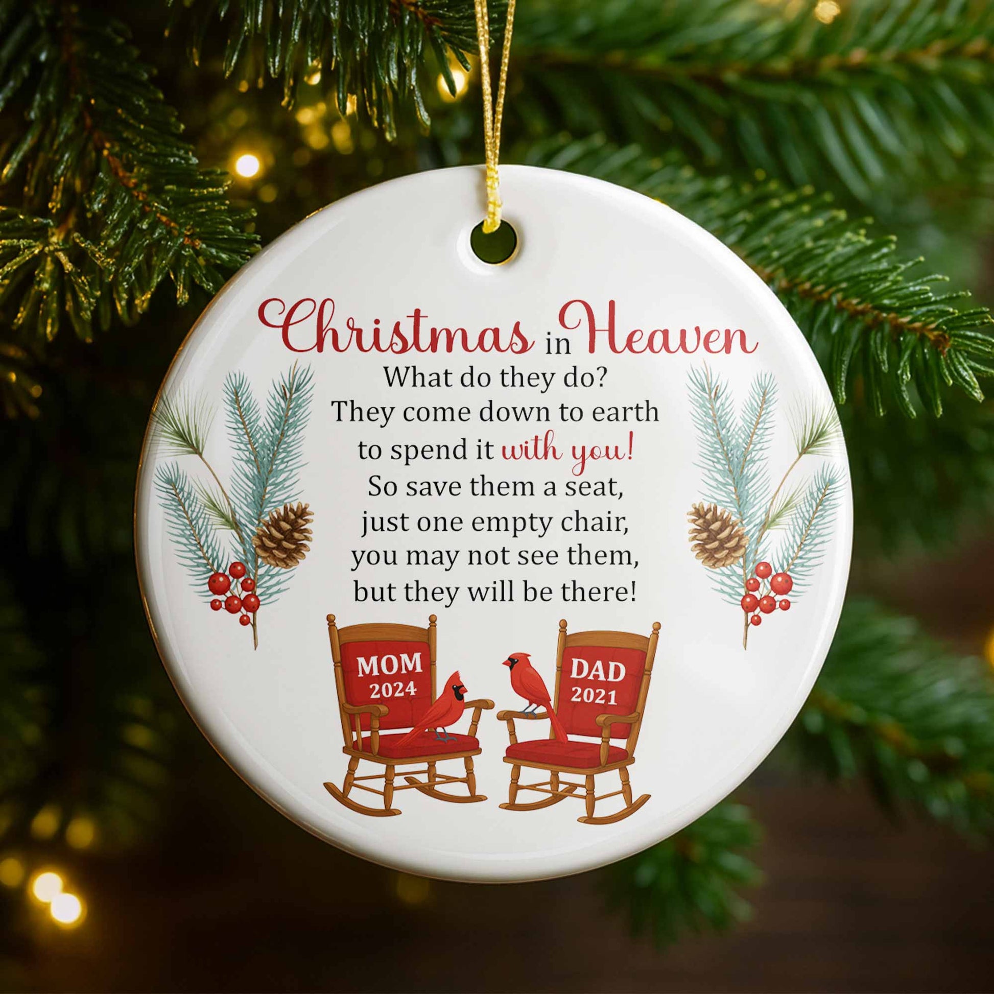 Christmas In Heaven, Pine Cones, Berries, And Cardinal Birds