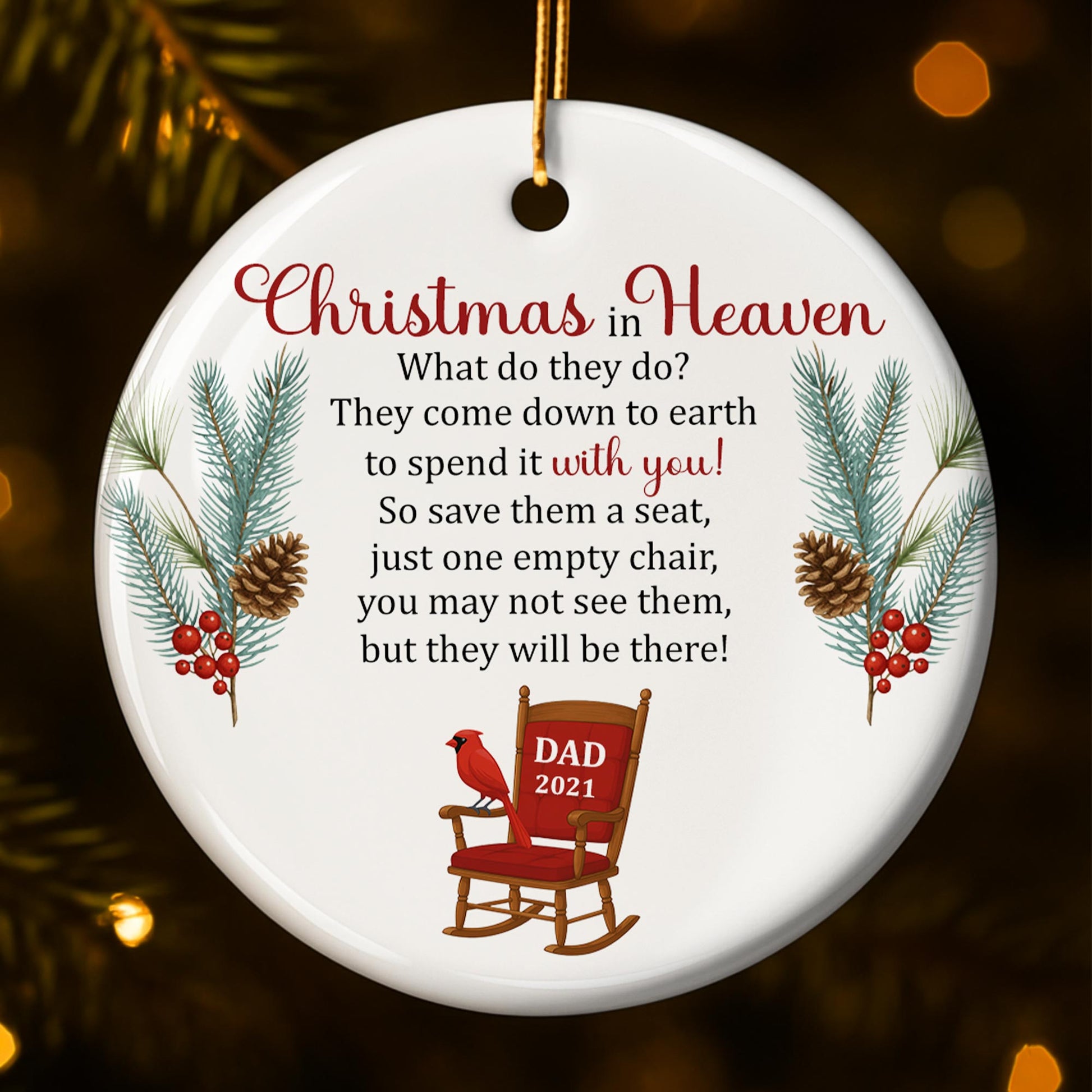 Christmas In Heaven, Pine Cones, Berries, And Cardinal Birds