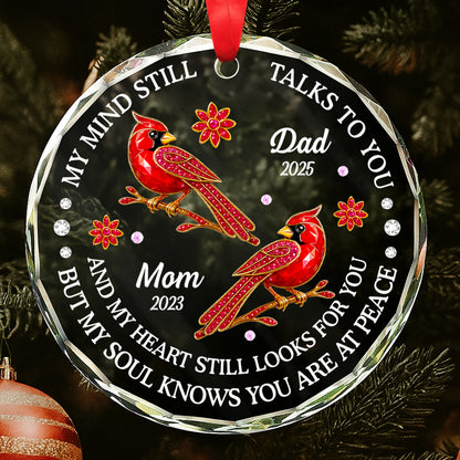 Mi mente aún te habla, diseño de cardenales y flores - Adorno circular de cristal personalizado - HME268_CGOR 