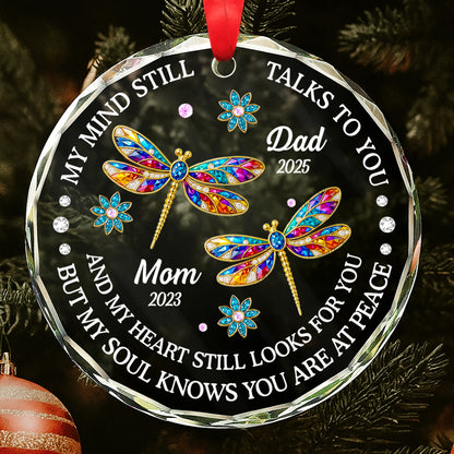 Mi mente aún te habla, diseño de cardenales y flores - Adorno circular de cristal personalizado - HME268_CGOR 