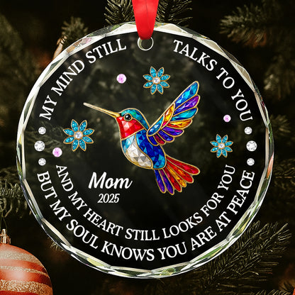 Mi mente aún te habla, diseño de cardenales y flores - Adorno circular de cristal personalizado - HME268_CGOR 