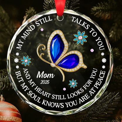 Mi mente aún te habla, diseño de cardenales y flores - Adorno circular de cristal personalizado - HME268_CGOR 