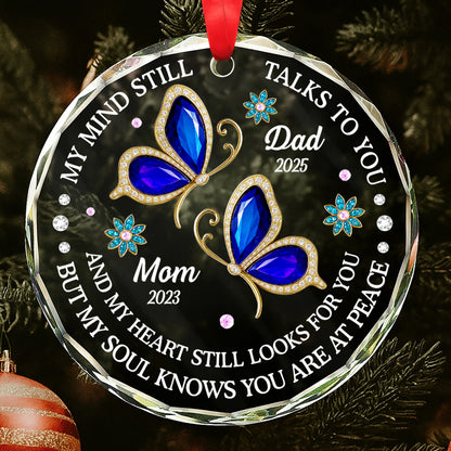 Mi mente aún te habla, diseño de cardenales y flores - Adorno circular de cristal personalizado - HME268_CGOR 