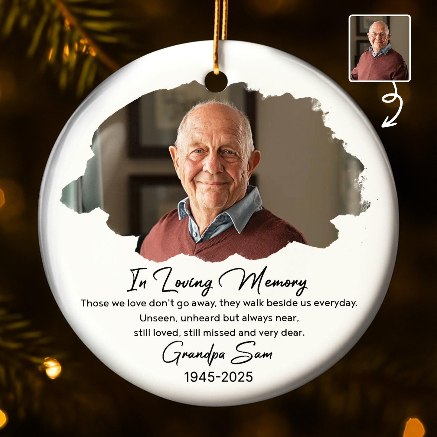 En memoria de mi abuelo - Adorno de cerámica personalizado con forma redonda - HME268_RCE