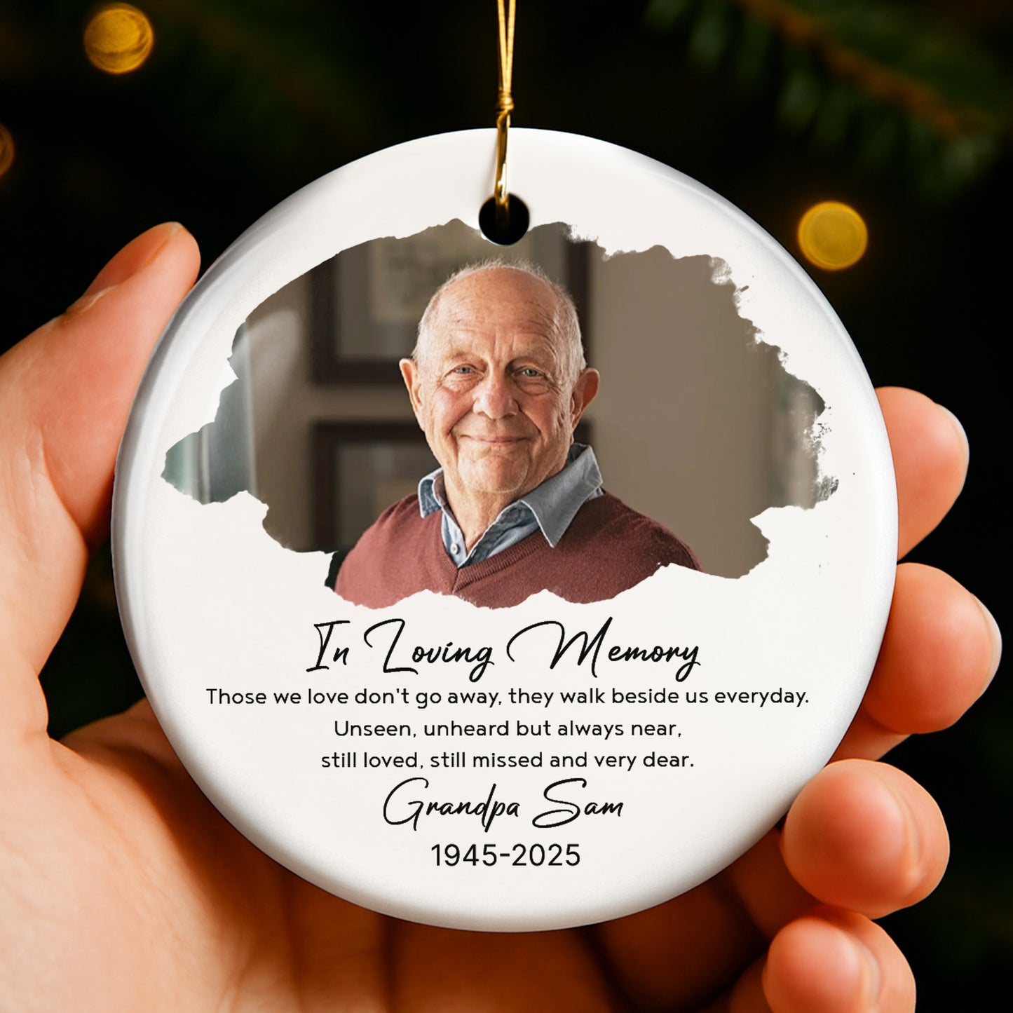 En memoria de mi abuelo - Adorno de cerámica personalizado con forma redonda - HME268_RCE