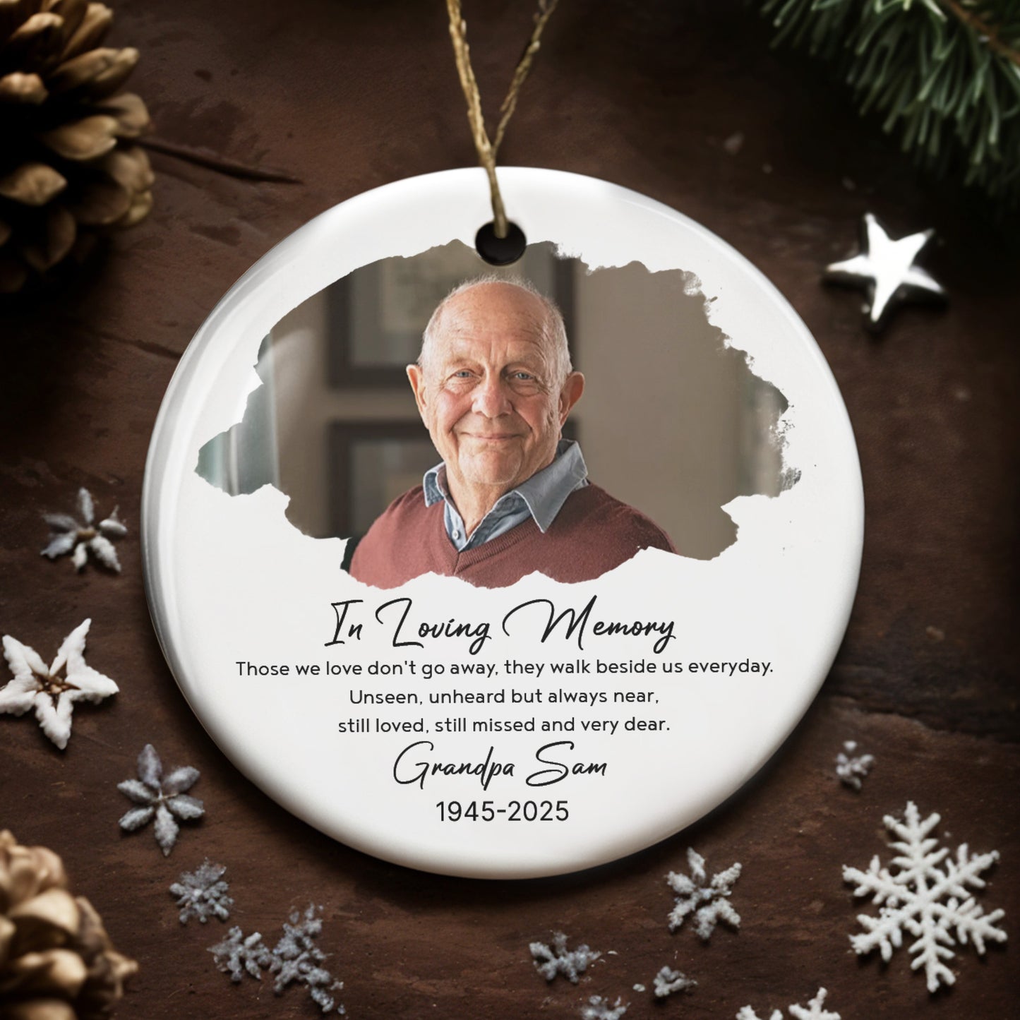 En memoria de mi abuelo - Adorno de cerámica personalizado con forma redonda - HME268_RCE