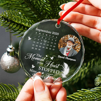 The Moment Your Heart Stopped, Feather and Birds Design - Personalized Custom Circle Glass Ornament - HME274_CGOR