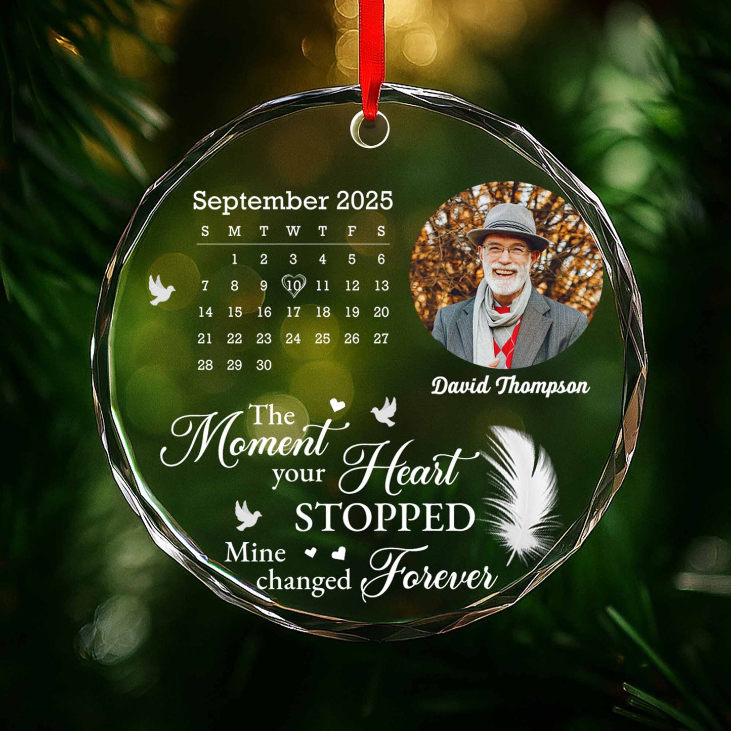 The Moment Your Heart Stopped, Feather and Birds Design - Personalized Custom Circle Glass Ornament - HME274_CGOR