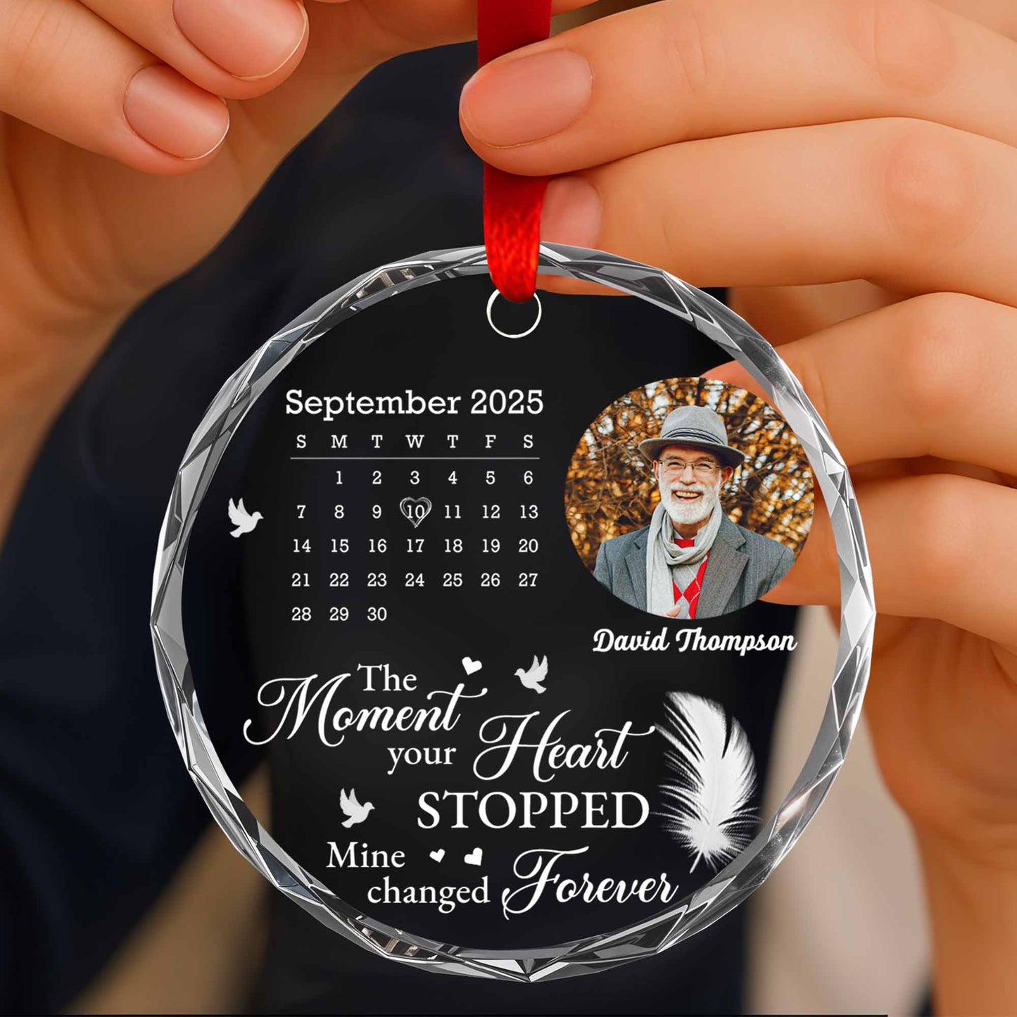 The Moment Your Heart Stopped, Feather and Birds Design - Personalized Custom Circle Glass Ornament - HME274_CGOR