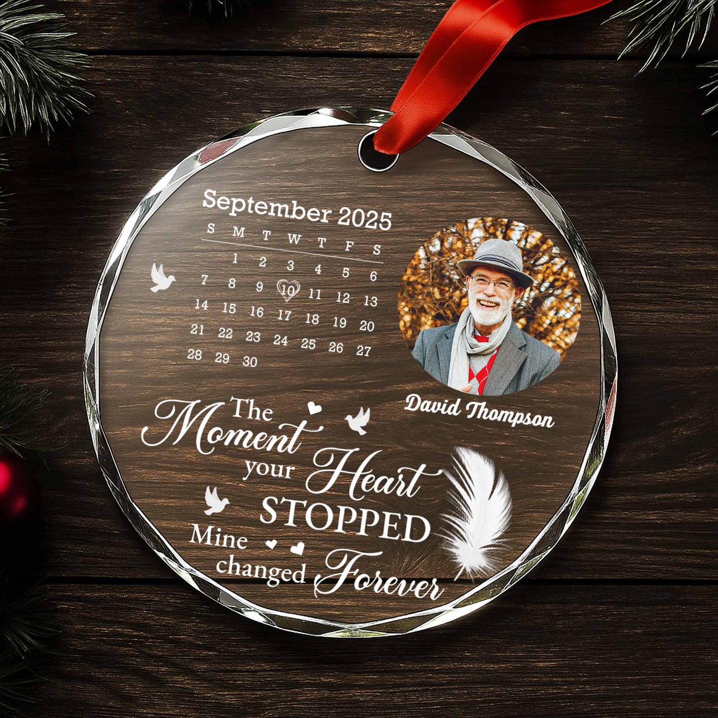 The Moment Your Heart Stopped, Feather and Birds Design - Personalized Custom Circle Glass Ornament - HME274_CGOR