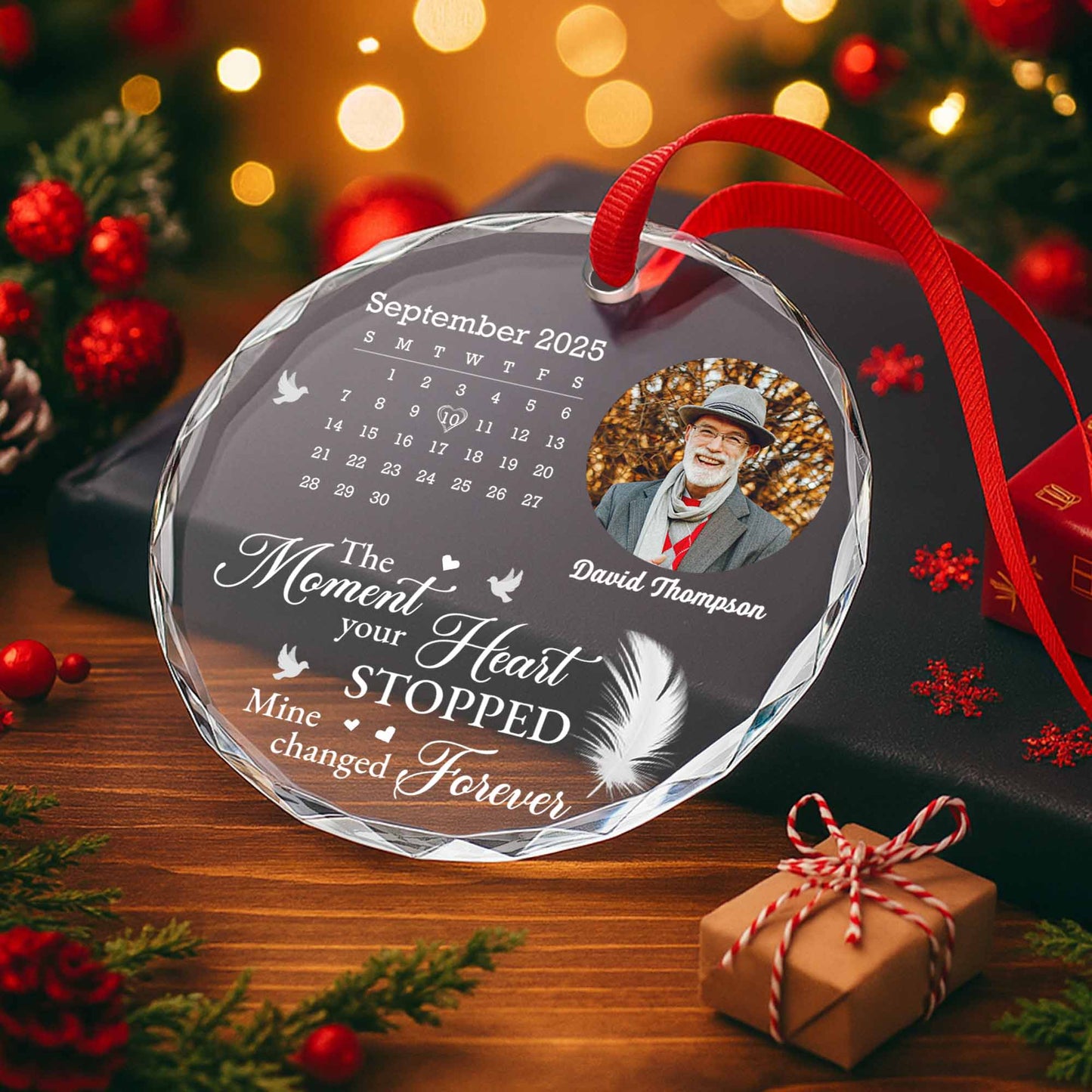The Moment Your Heart Stopped, Feather and Birds Design - Personalized Custom Circle Glass Ornament - HME274_CGOR