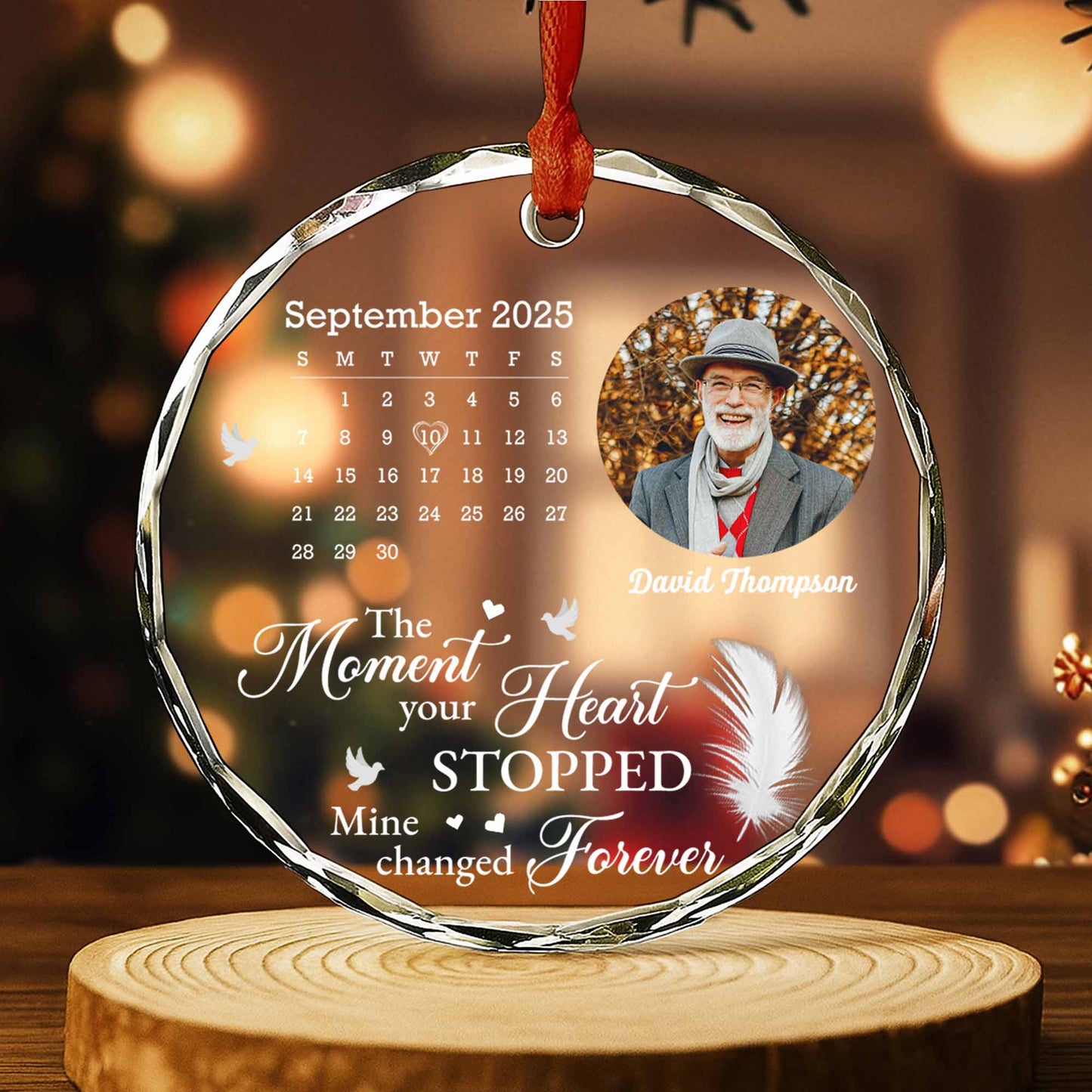 The Moment Your Heart Stopped, Feather and Birds Design - Personalized Custom Circle Glass Ornament - HME274_CGOR