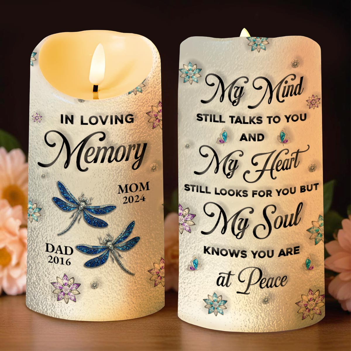 In Loving Memory, Dragonflies and Flowers Memorial Candle