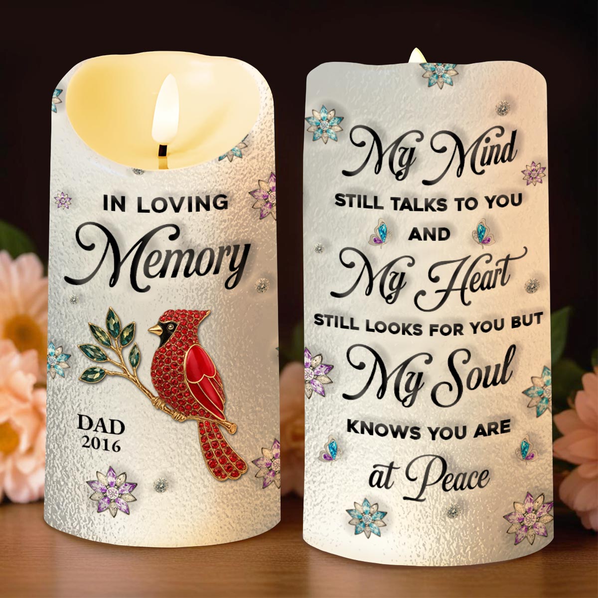 In Loving Memory, Dragonflies and Flowers Memorial Candle
