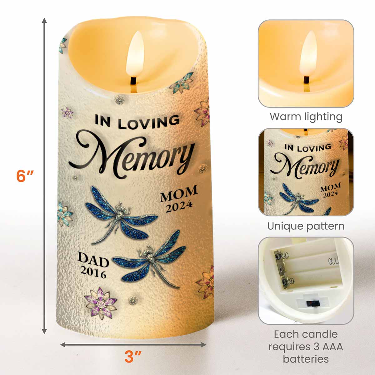 In Loving Memory, Dragonflies and Flowers Memorial Candle