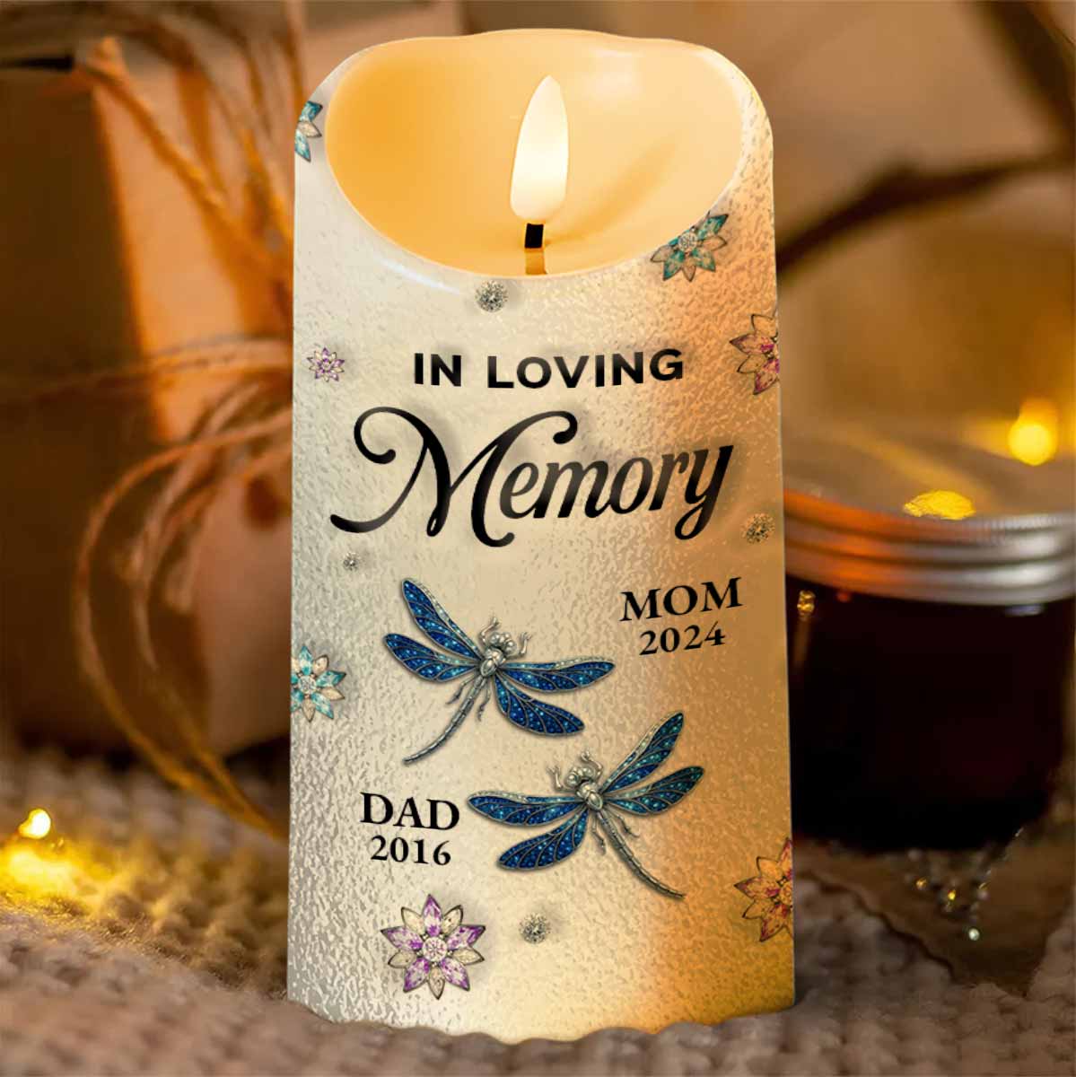 In Loving Memory, Dragonflies and Flowers Memorial Candle