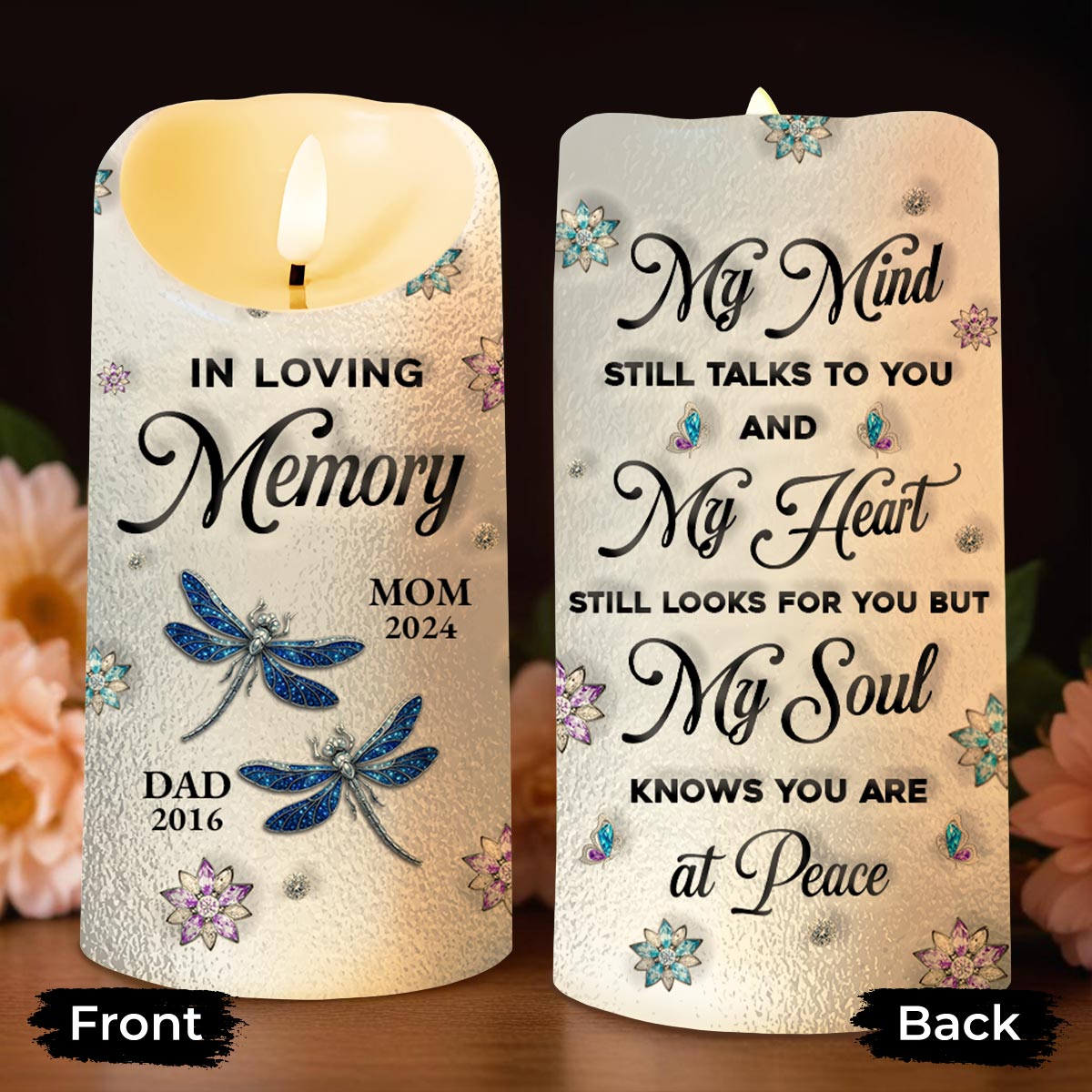 In Loving Memory, Dragonflies and Flowers Memorial Candle