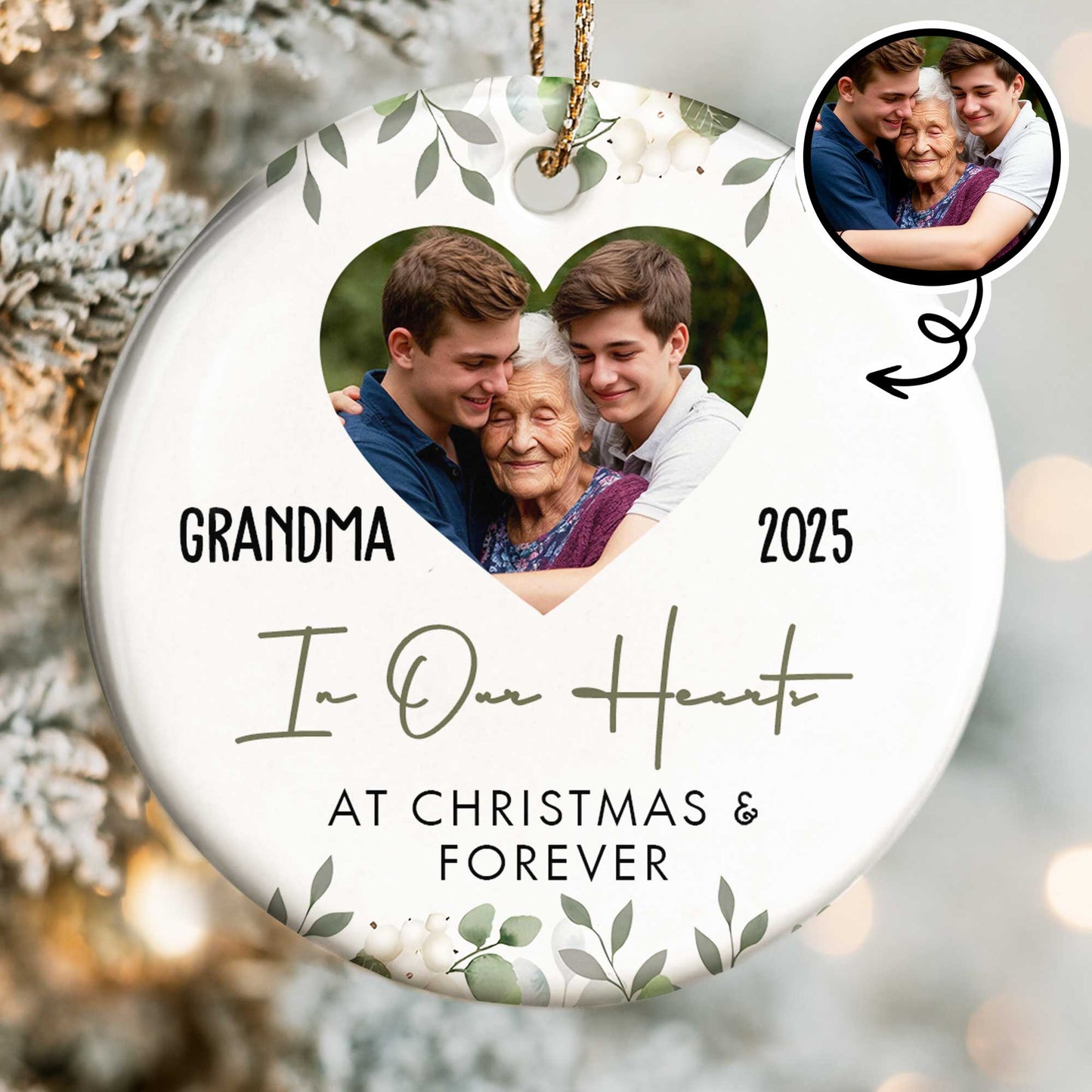 Grandma In Our Hearts, Leaves Heart Shape Design