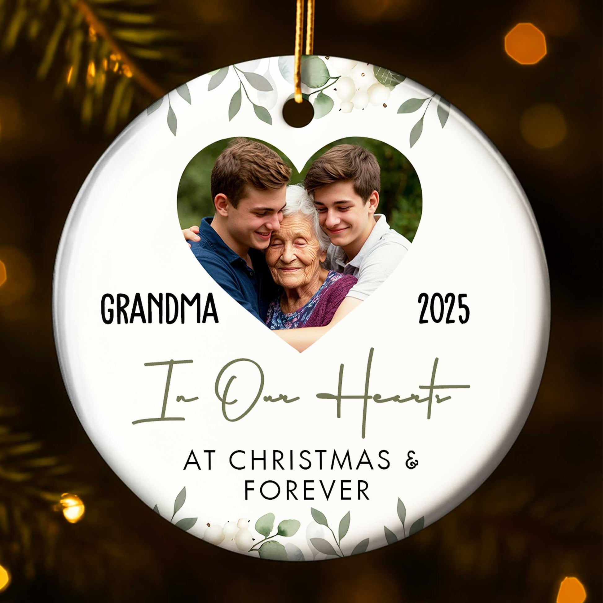 Grandma In Our Hearts, Leaves Heart Shape Design