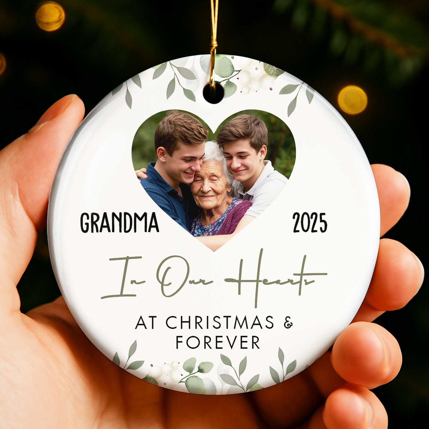 Grandma In Our Hearts, Leaves Heart Shape Design