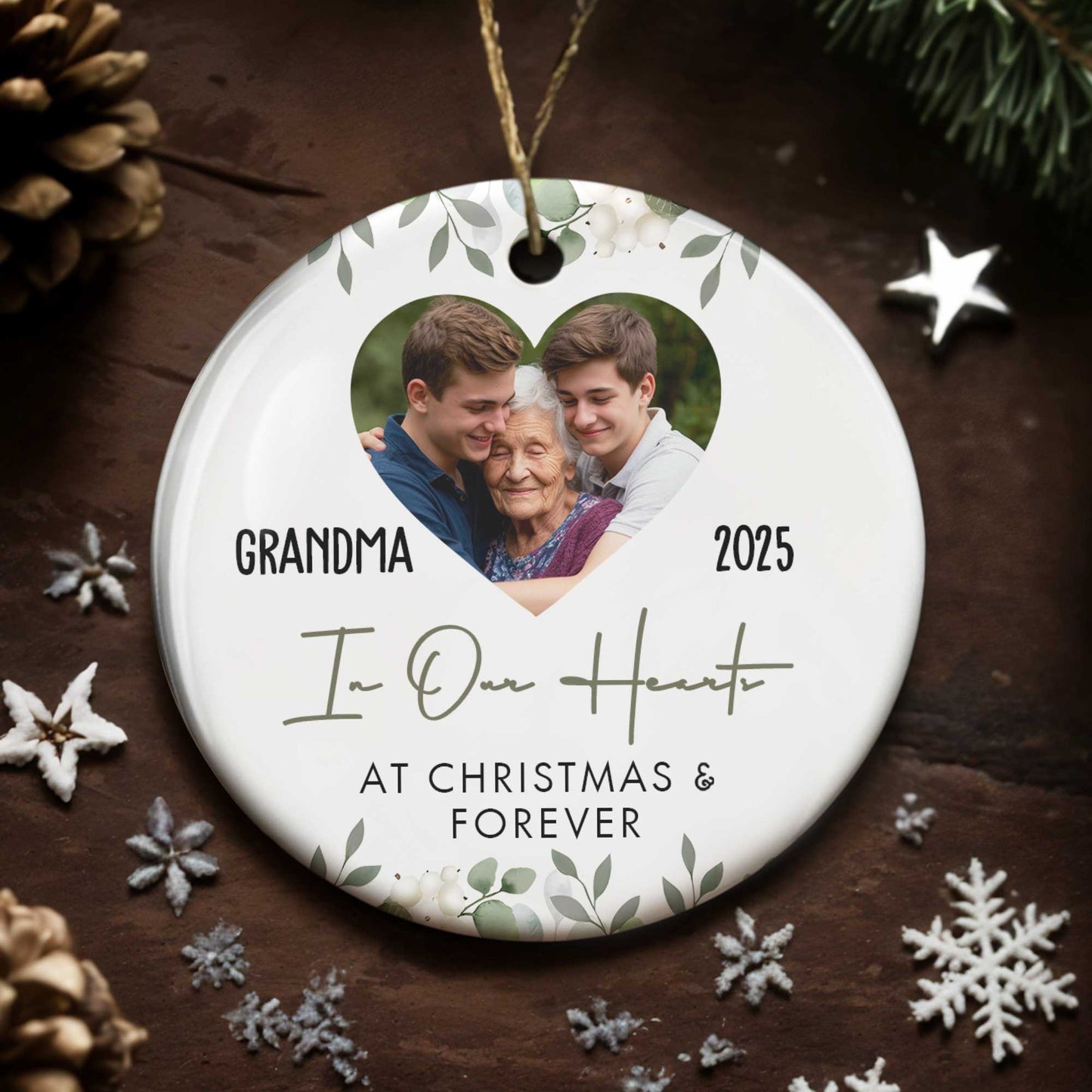 Grandma In Our Hearts, Leaves Heart Shape Design