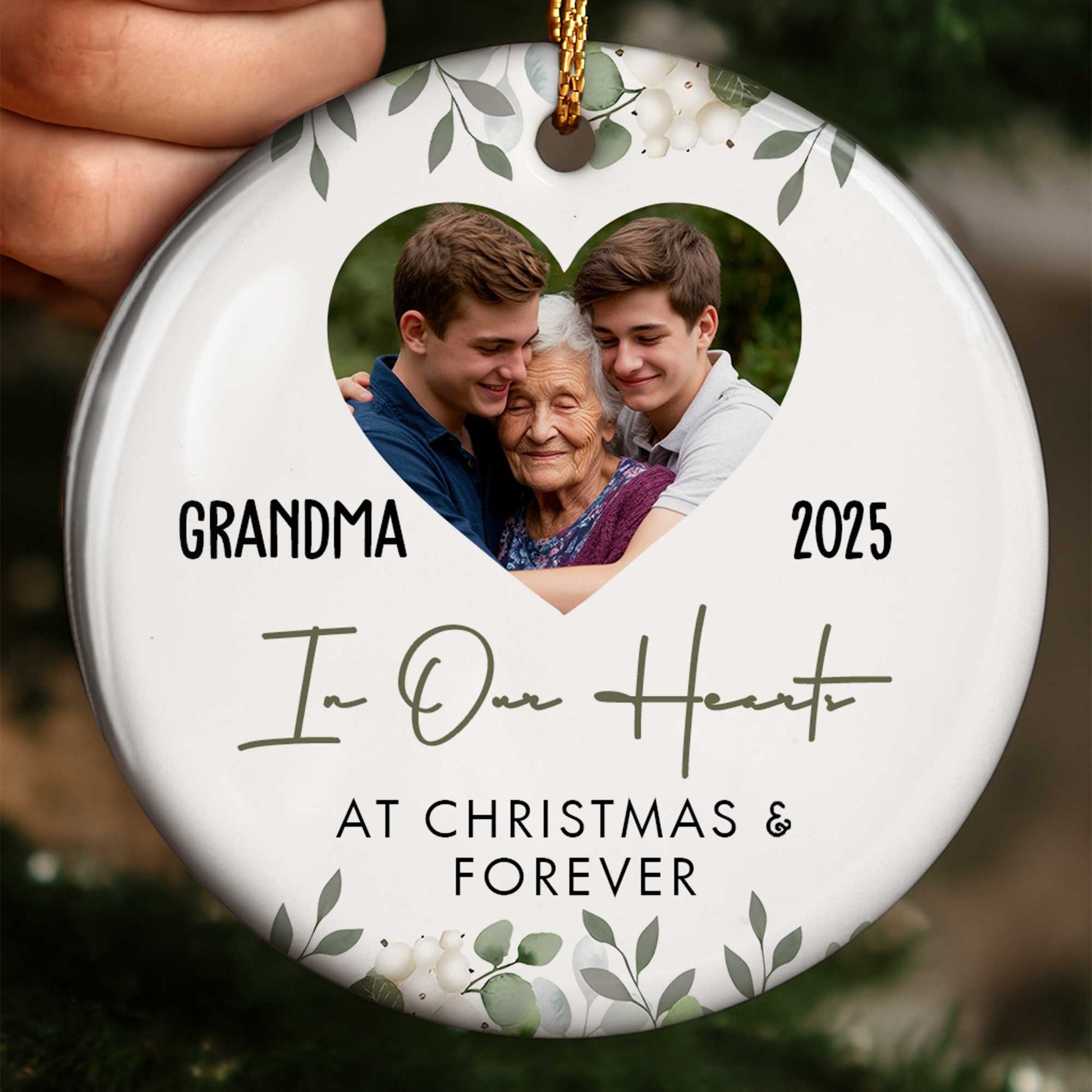 Grandma In Our Hearts, Leaves Heart Shape Design