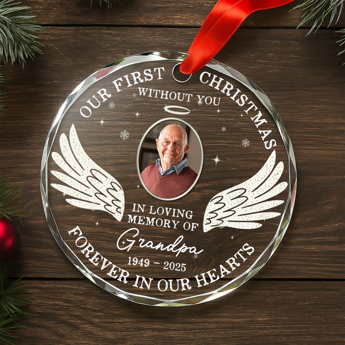Our First Christmas Without You, Wings And Snowflakes Design