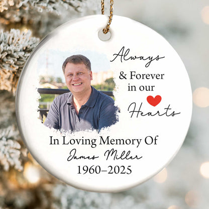 Always and Forever in our Hearts - Personalized Custom Ceramic Ornament With Round Shape - HME296_RCE