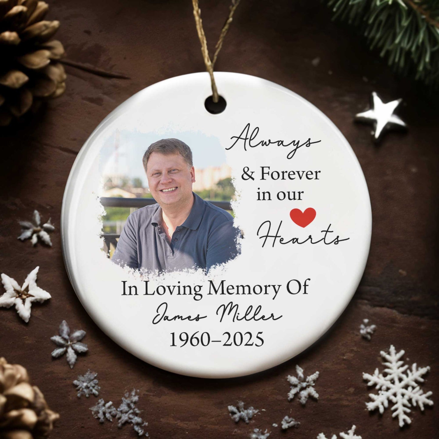 Always and Forever in our Hearts - Personalized Custom Ceramic Ornament With Round Shape - HME296_RCE