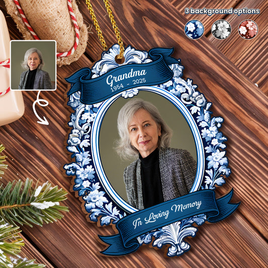 In Loving Memory Floral Ribbon Design - Personalized Custom Wood Ornament, Custom Shaped - HME300_WDO