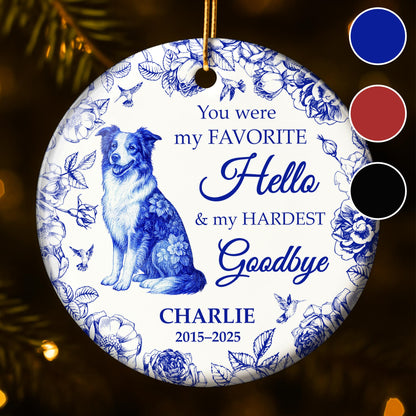 Favorite Hello & Hardest Goodbye, Dog and Flowers Ornament
