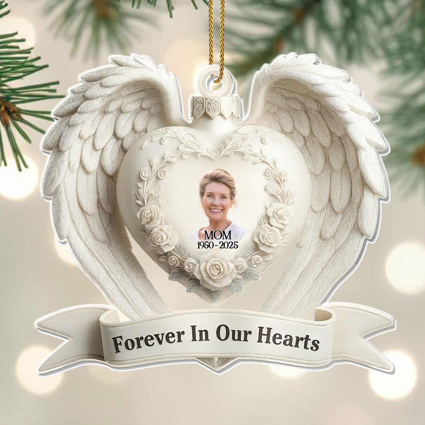 Forever In Our Hearts Heart Wings Flowers Ornament