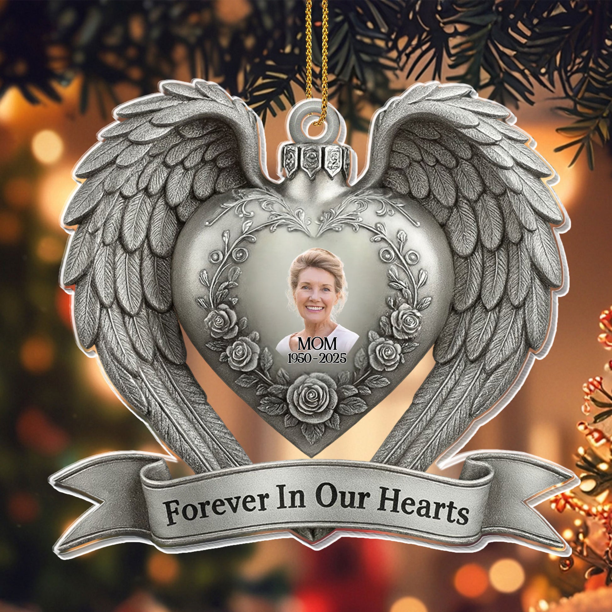 Forever In Our Hearts Heart Wings Flowers Ornament