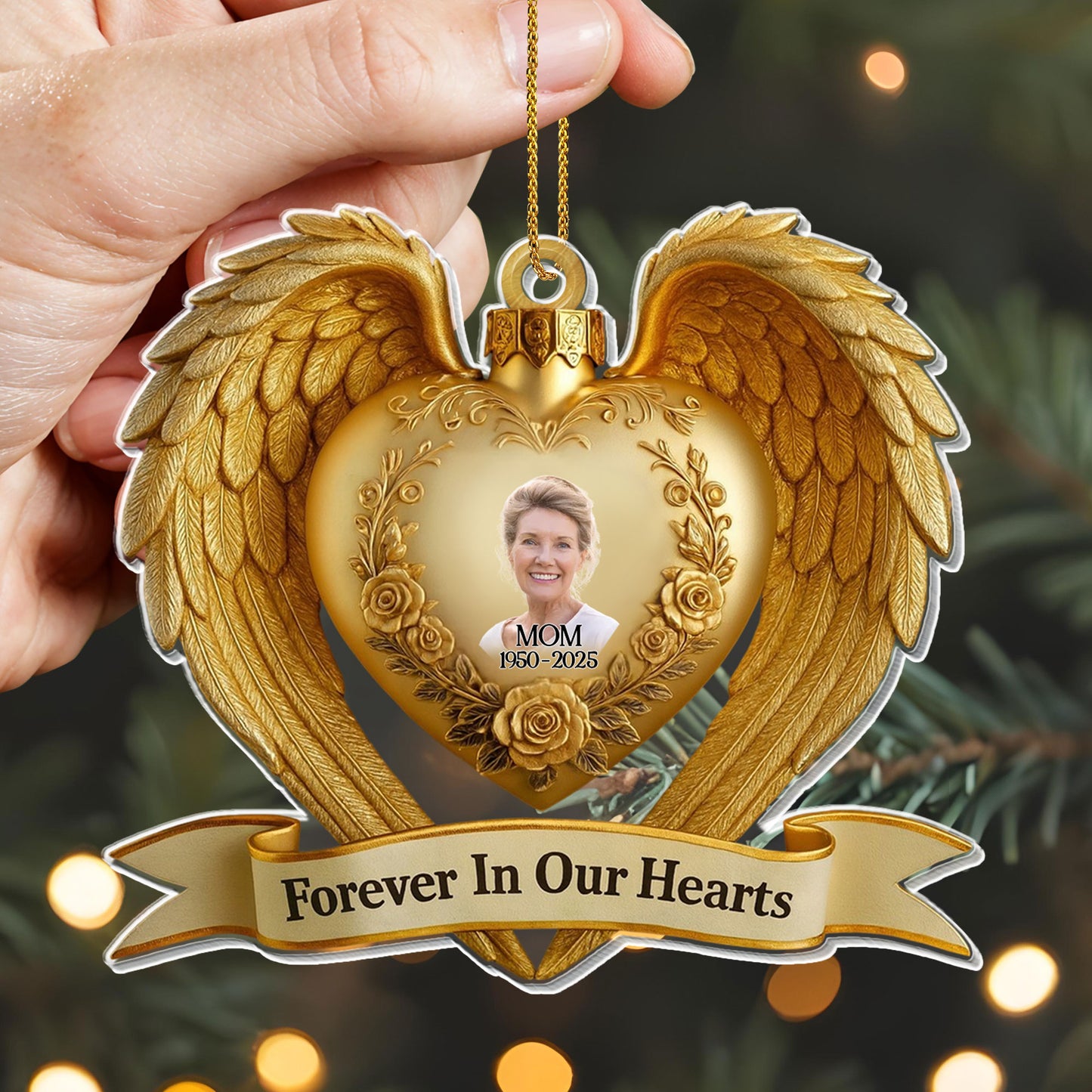 Forever In Our Hearts Heart Wings Flowers Ornament