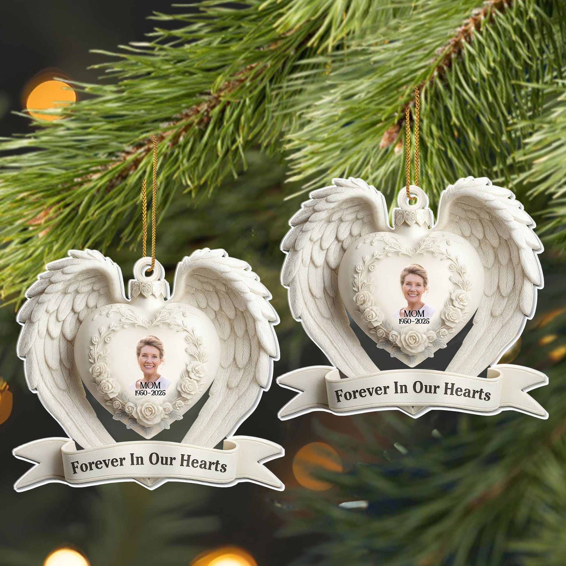 Forever In Our Hearts Heart Wings Flowers Ornament