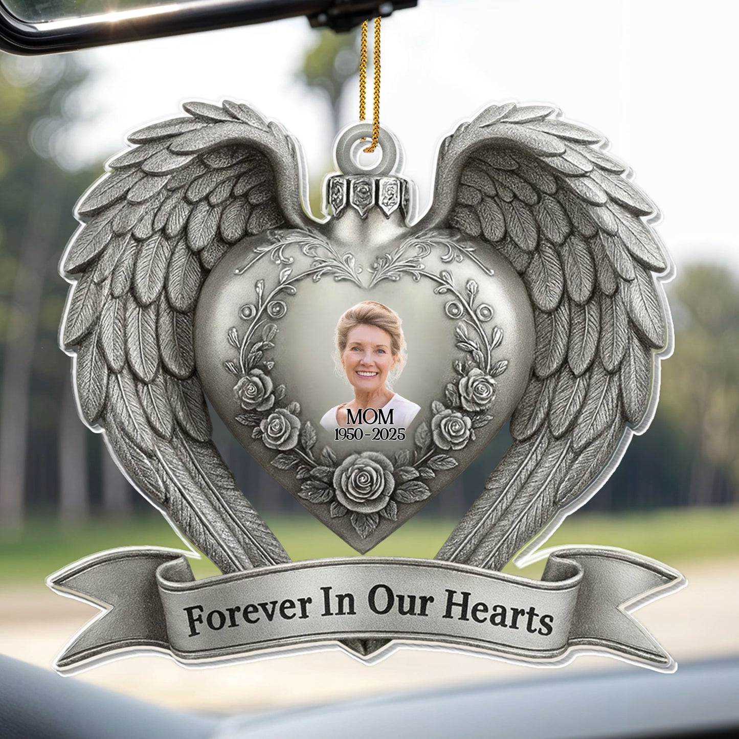 Forever In Our Hearts Heart Wings Flowers Ornament